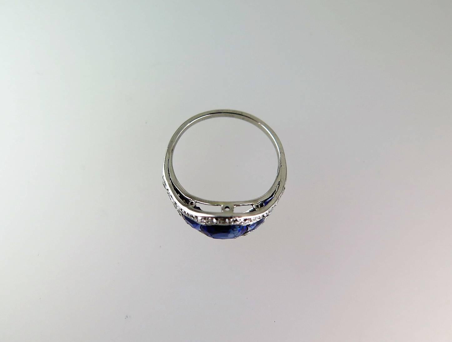 Art Deco Sapphire and Diamond Half-Hoop Ring For Sale 3