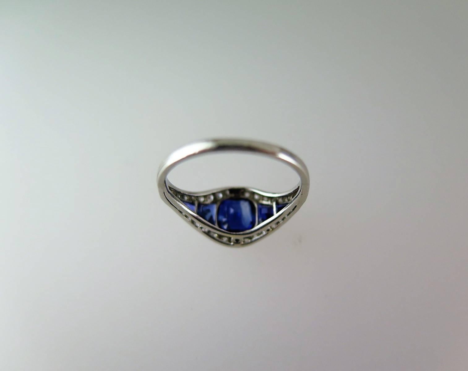 Art Deco Sapphire and Diamond Half-Hoop Ring For Sale 4
