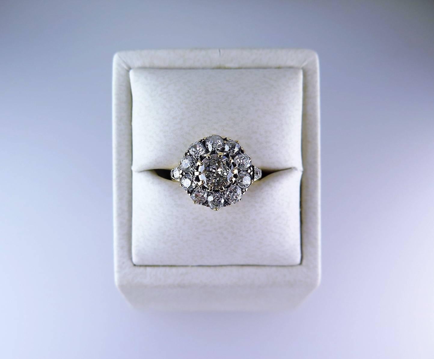 Antique Victorian Old Mine-Cut Diamond Cluster Ring For Sale 1