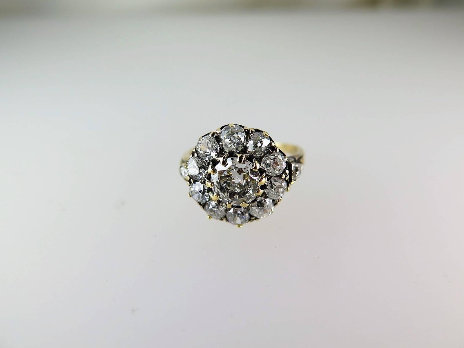 Antique Victorian Old Mine-Cut Diamond Cluster Ring For Sale 2