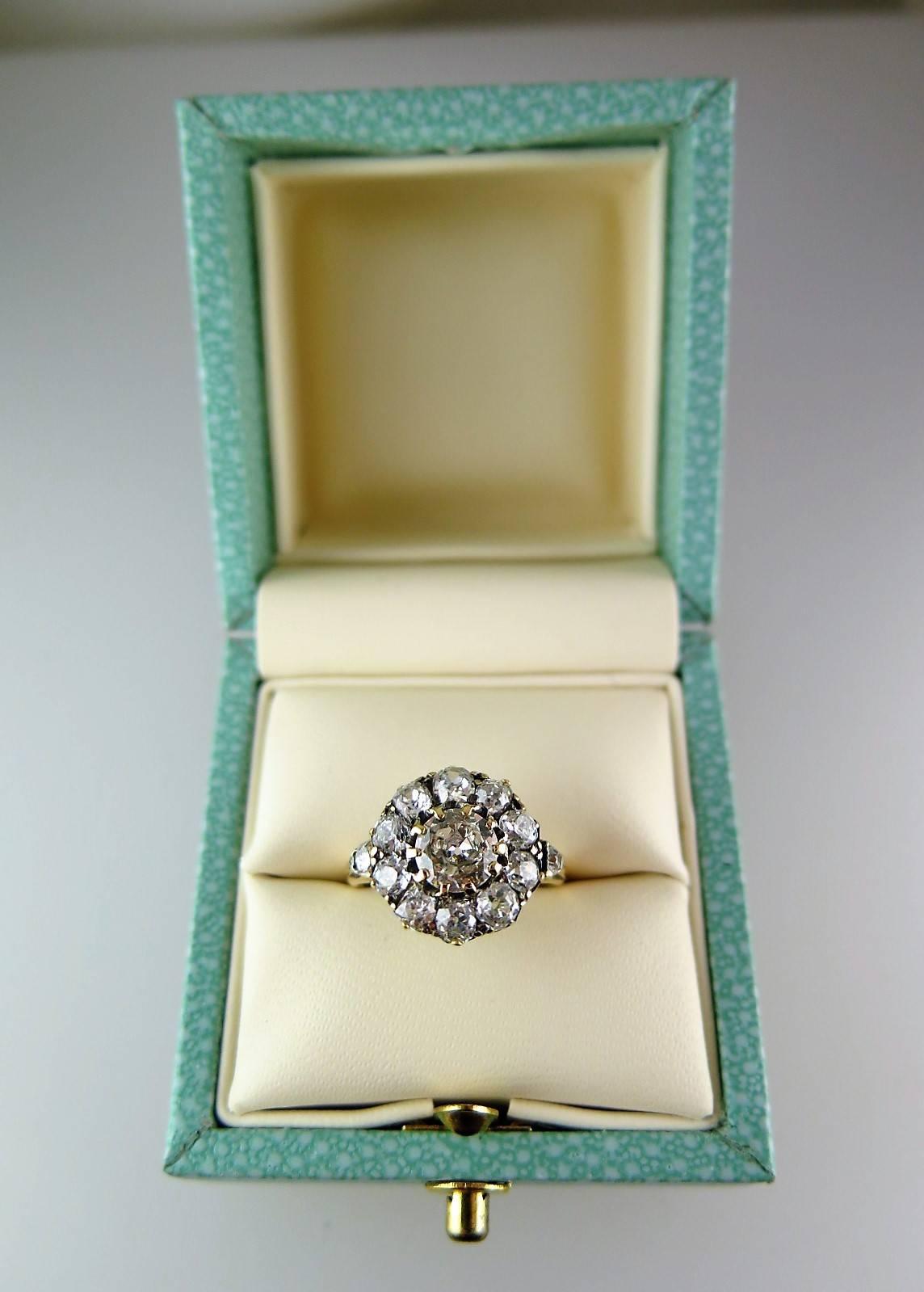 Antique Victorian Old Mine-Cut Diamond Cluster Ring For Sale 3