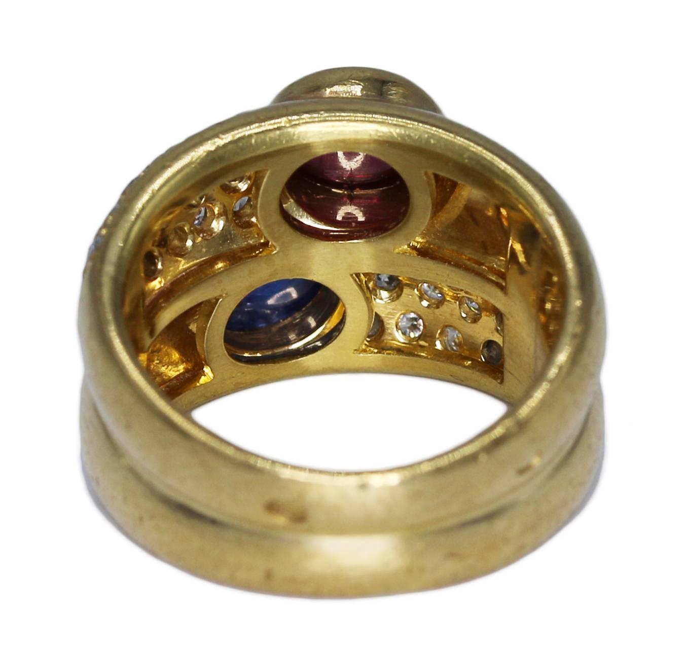 Women's or Men's Bulgari Sapphire Pink Tourmaline Diamond Yellow Gold Ring