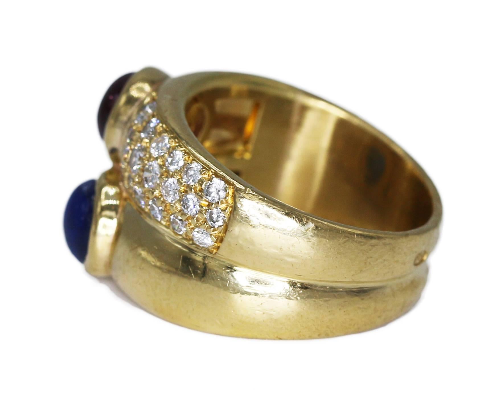 Bulgari Sapphire Pink Tourmaline Diamond Yellow Gold Ring In Excellent Condition In Miami, FL