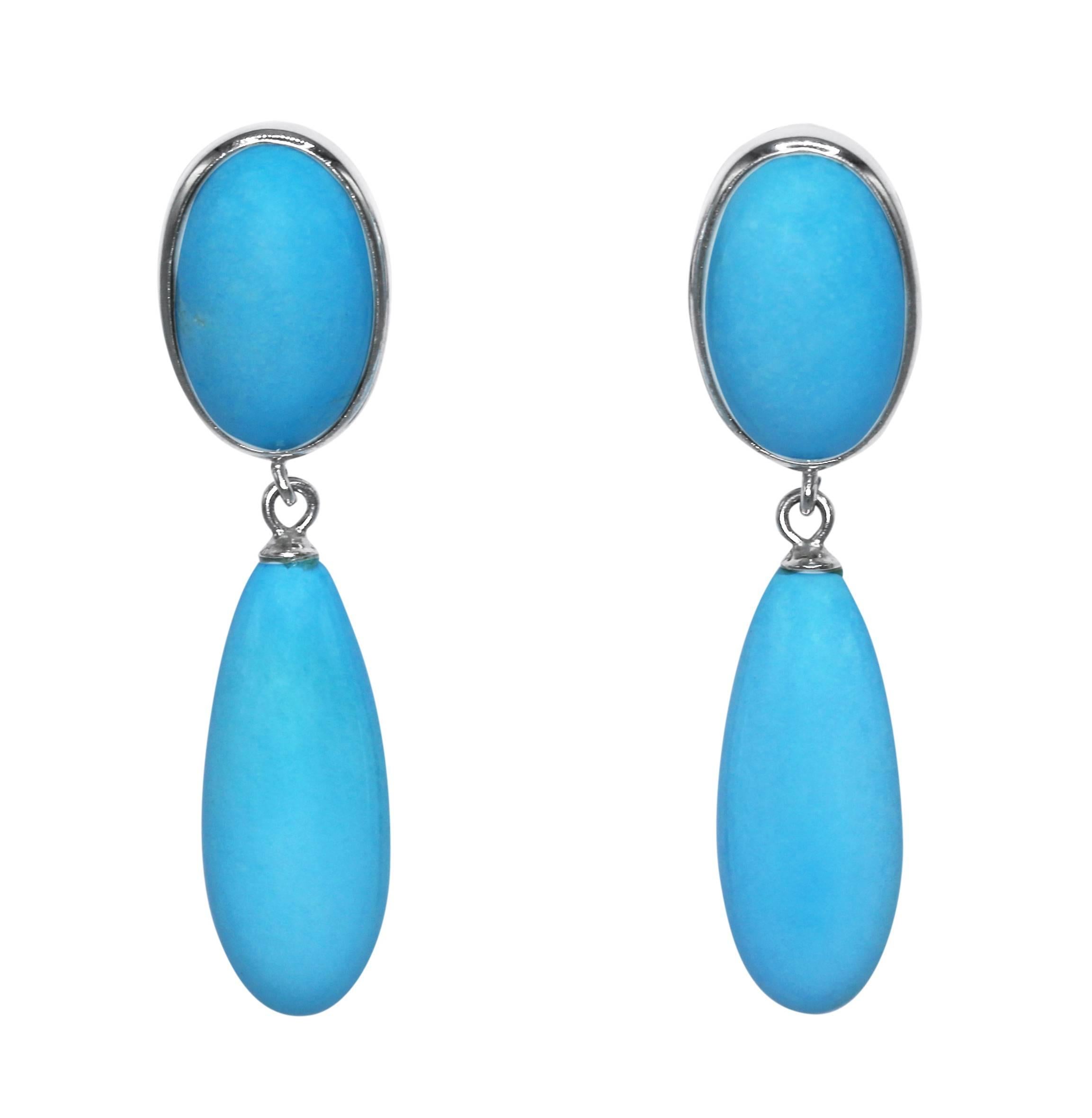 Natural Turquoise and White Gold Pendant Earclips
