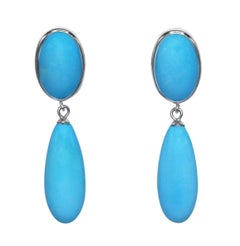 Natural Turquoise and White Gold Pendant Earclips