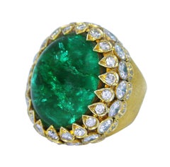 Green Simulated Stone and Diamond Cocktail Ring