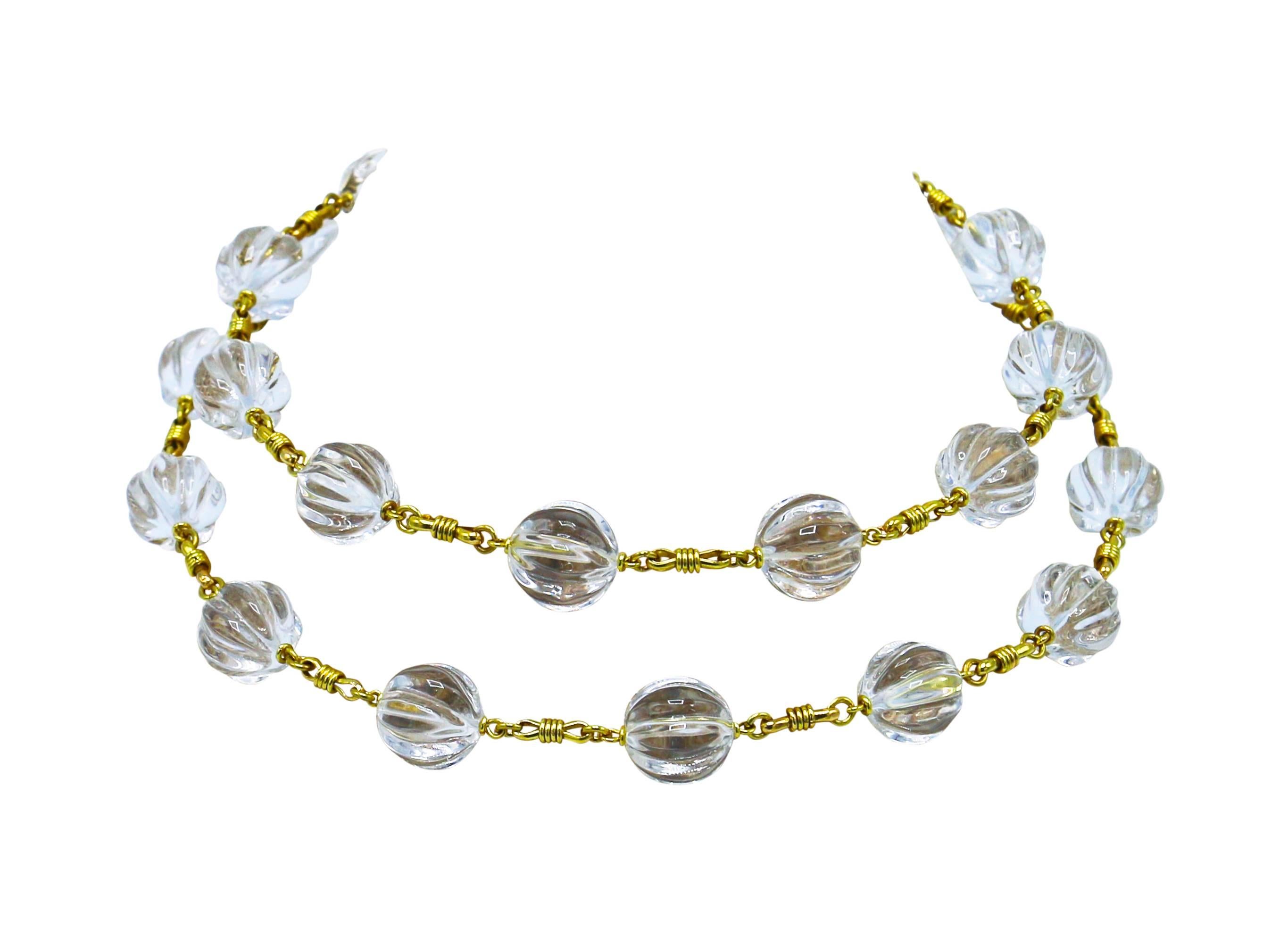 Rock Crystal, Diamond and Yellow Gold Necklace In Excellent Condition In Miami, FL