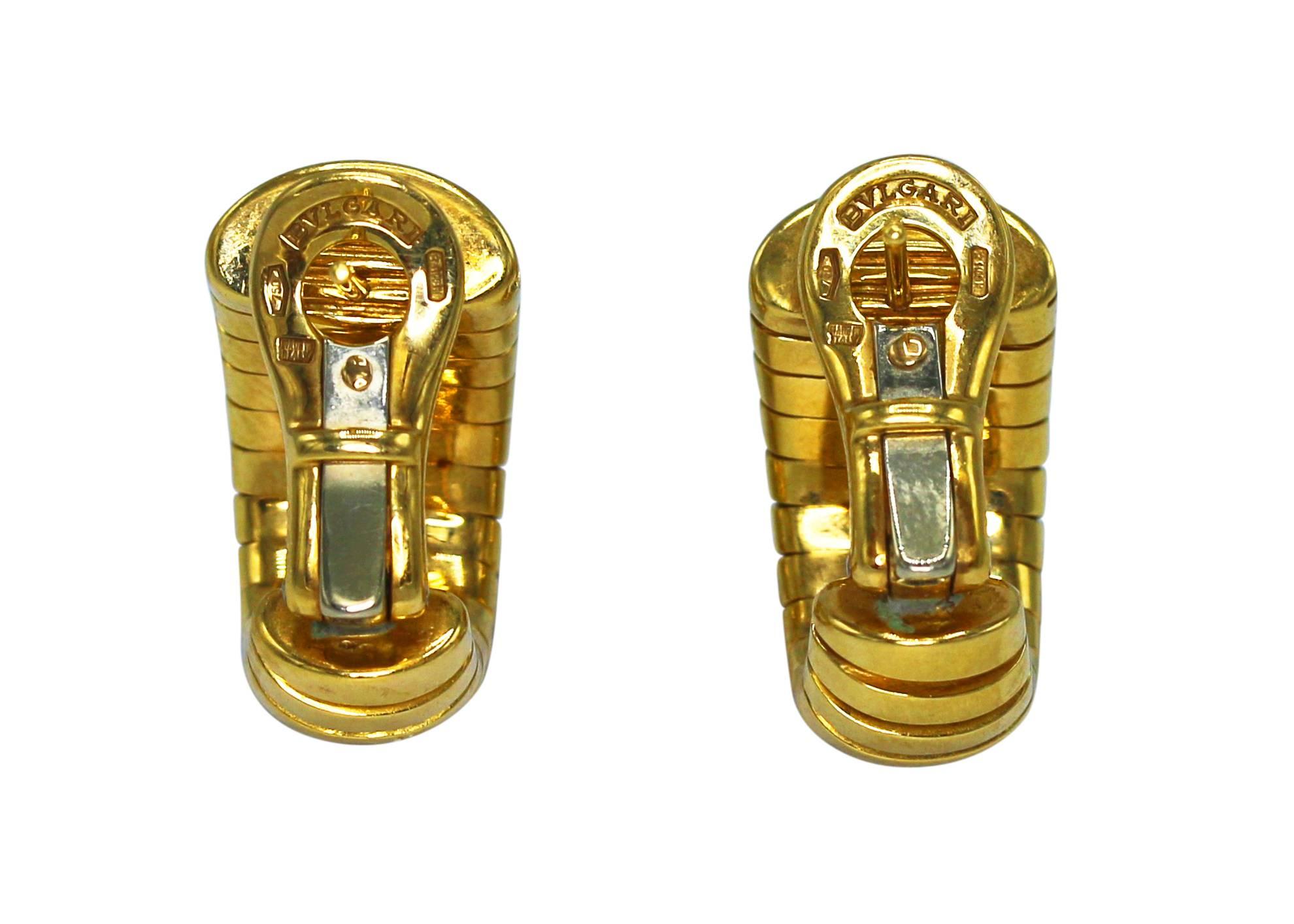 Bulgari Gold Tubogas Earclips In Excellent Condition In Miami, FL