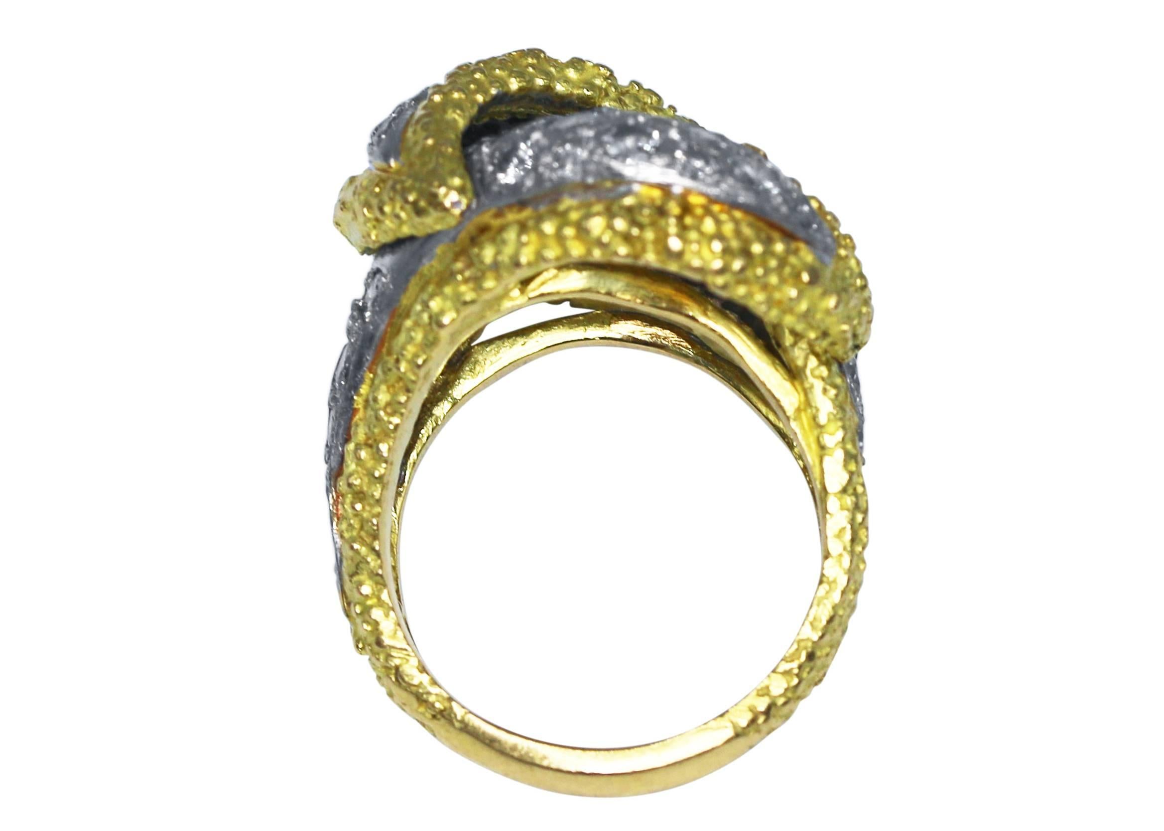 Women's or Men's 1970s Diamond and Two-Tone Gold Cocktail Ring