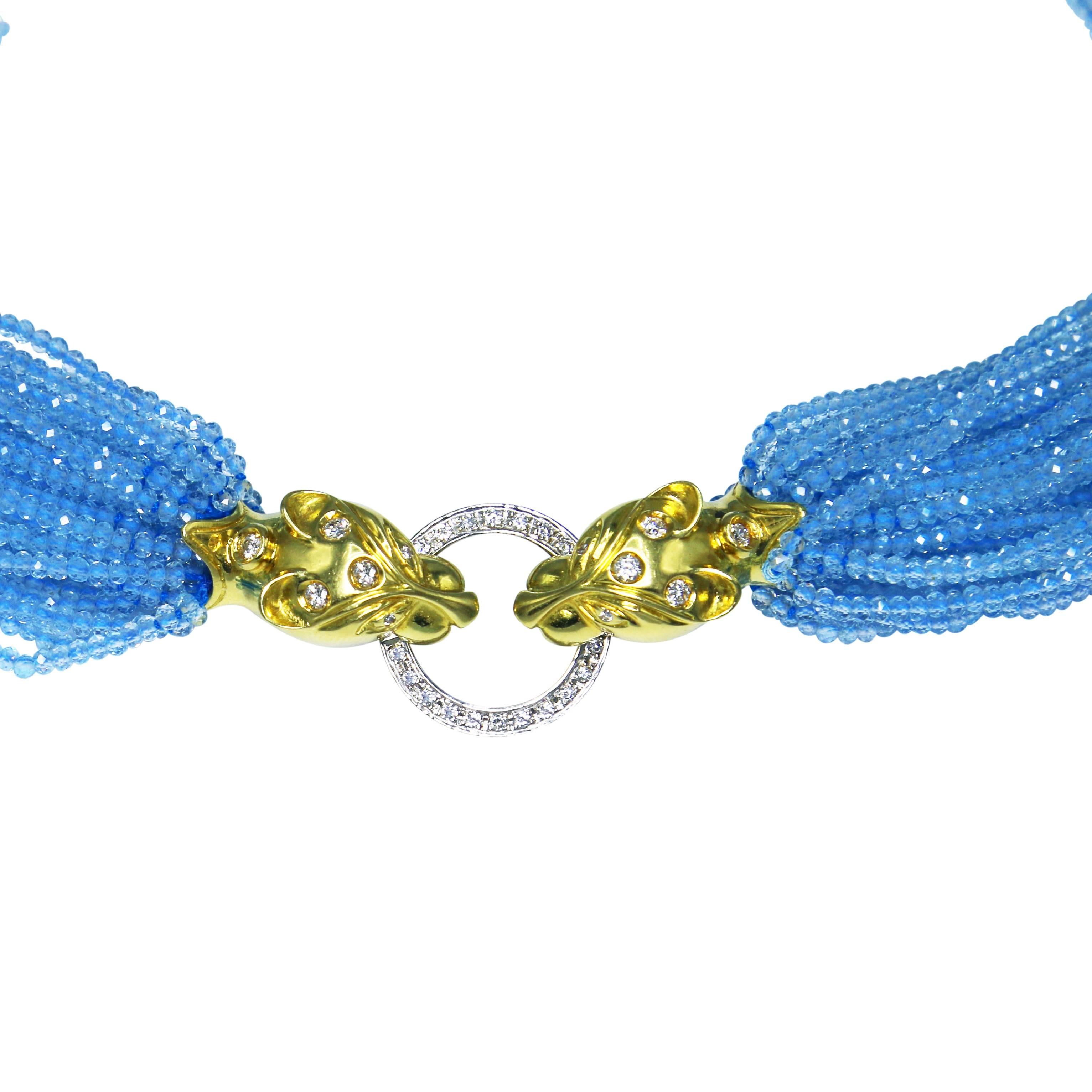 Topaz Bead, Gold and Diamond Torsade Necklace In Excellent Condition In Miami, FL