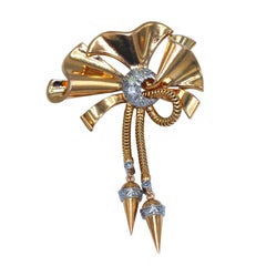 1940s Diamond and Gold Bow Brooch