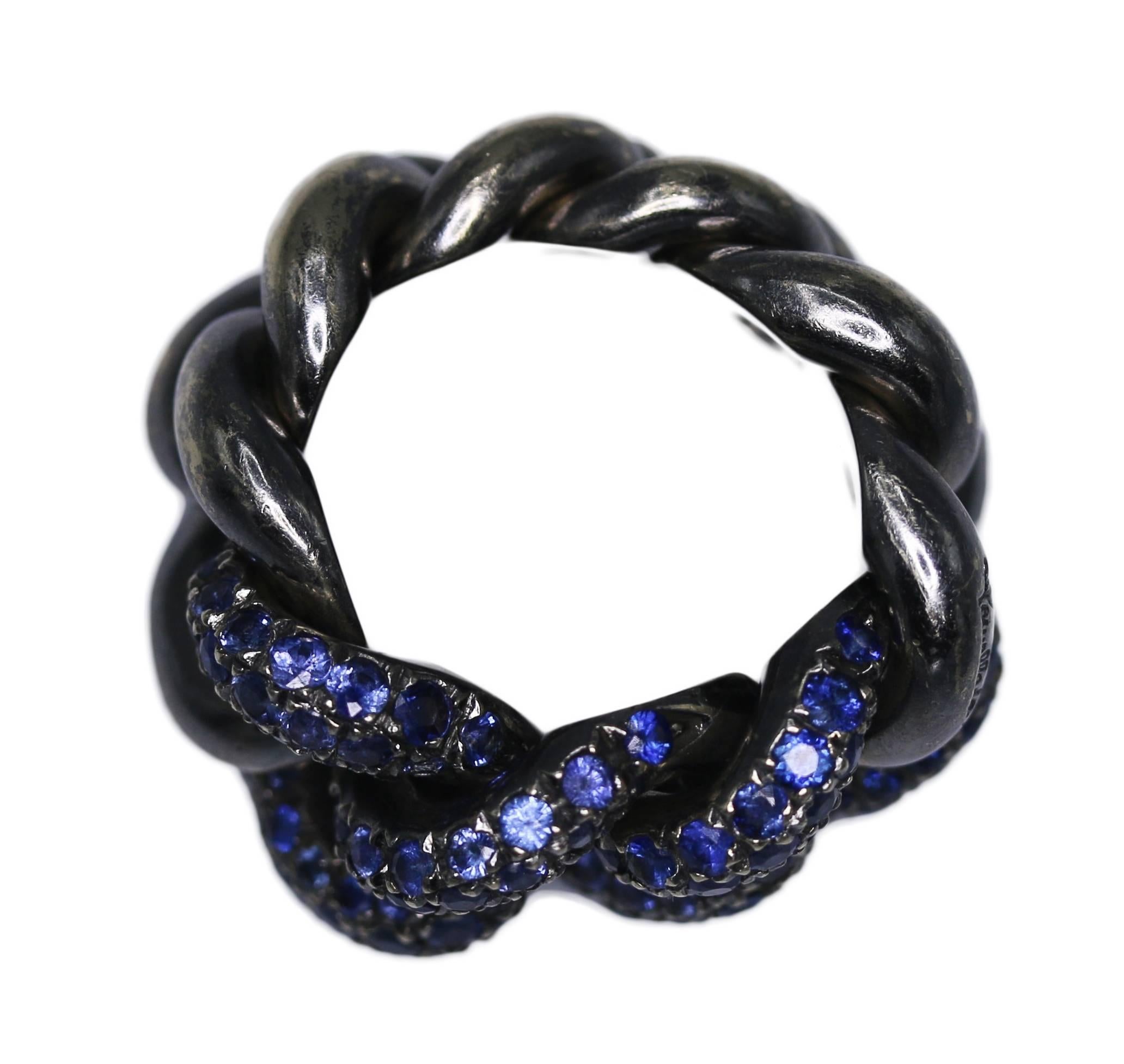 Pomellato Sapphire and Blackened Gold Band Ring In Excellent Condition In Miami, FL
