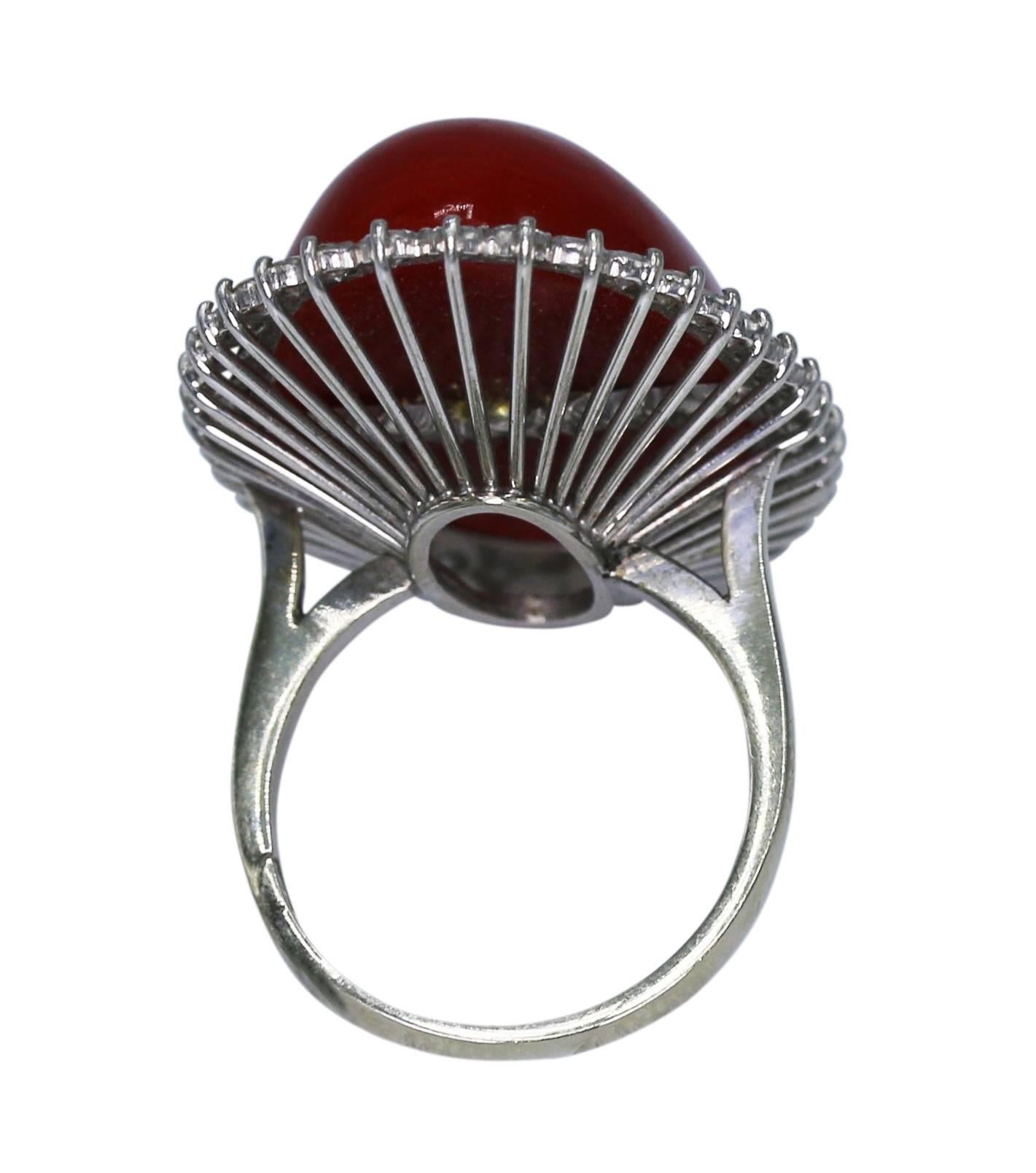 Round Cut GIA Certified Natural Coral and Diamond Ring