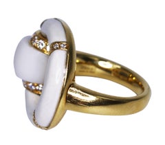 Gucci White Enamel and Diamond Ring
