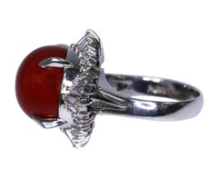 Japanese Aka Coral and Diamond Ring