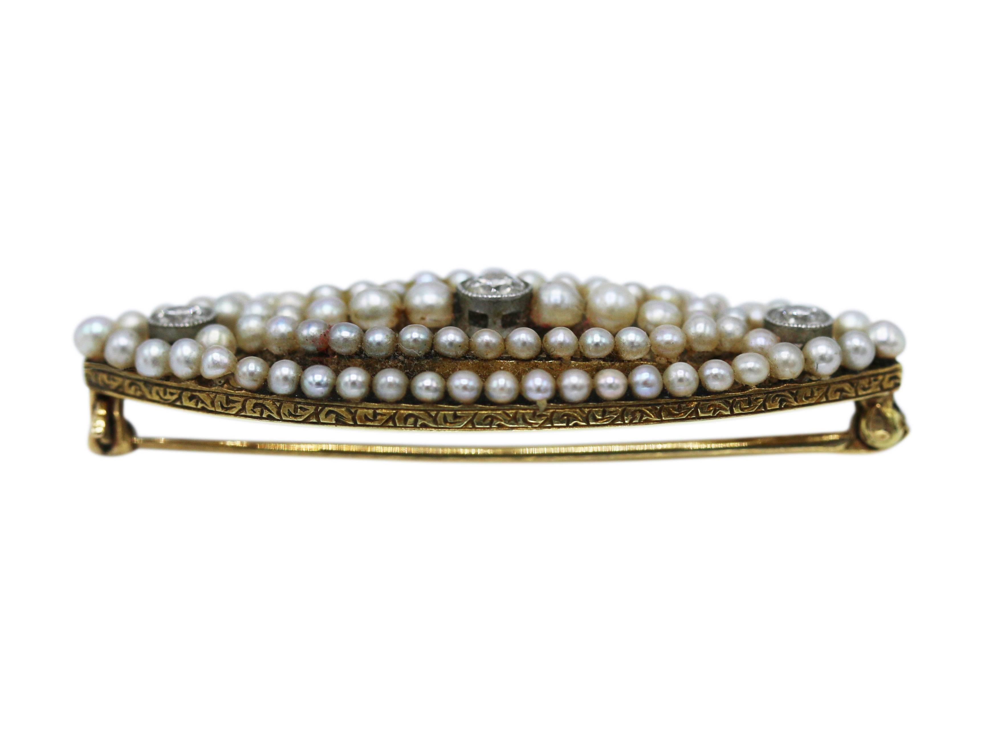 Belle Époque Early 20th Century Seed Pearl and Diamond Brooch