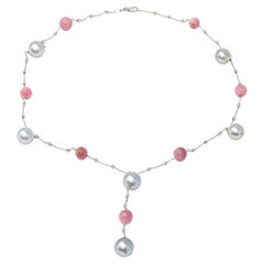 Rosaria Varra Tahitian Pearl and Pink Tourmaline Bead Station Necklace in 18k