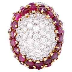 Retro Important Diamond and Ruby Dome Cocktail Ring, circa 1970