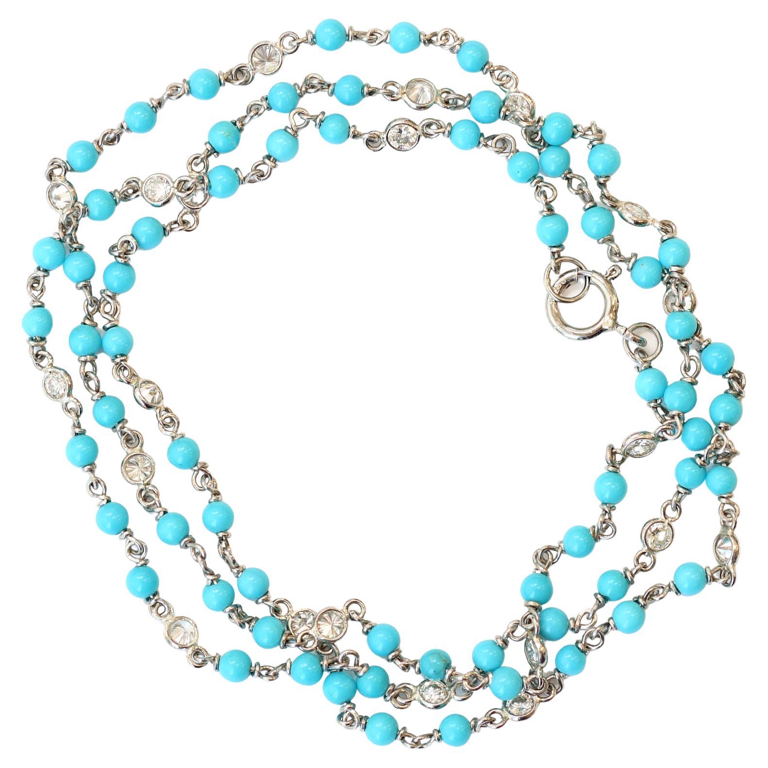 Signed Rosaria Varra Turquoise and Diamond Necklace Set in Platinum