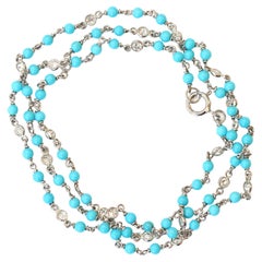 Signed Rosaria Varra Turquoise and Diamond Necklace Set in Platinum