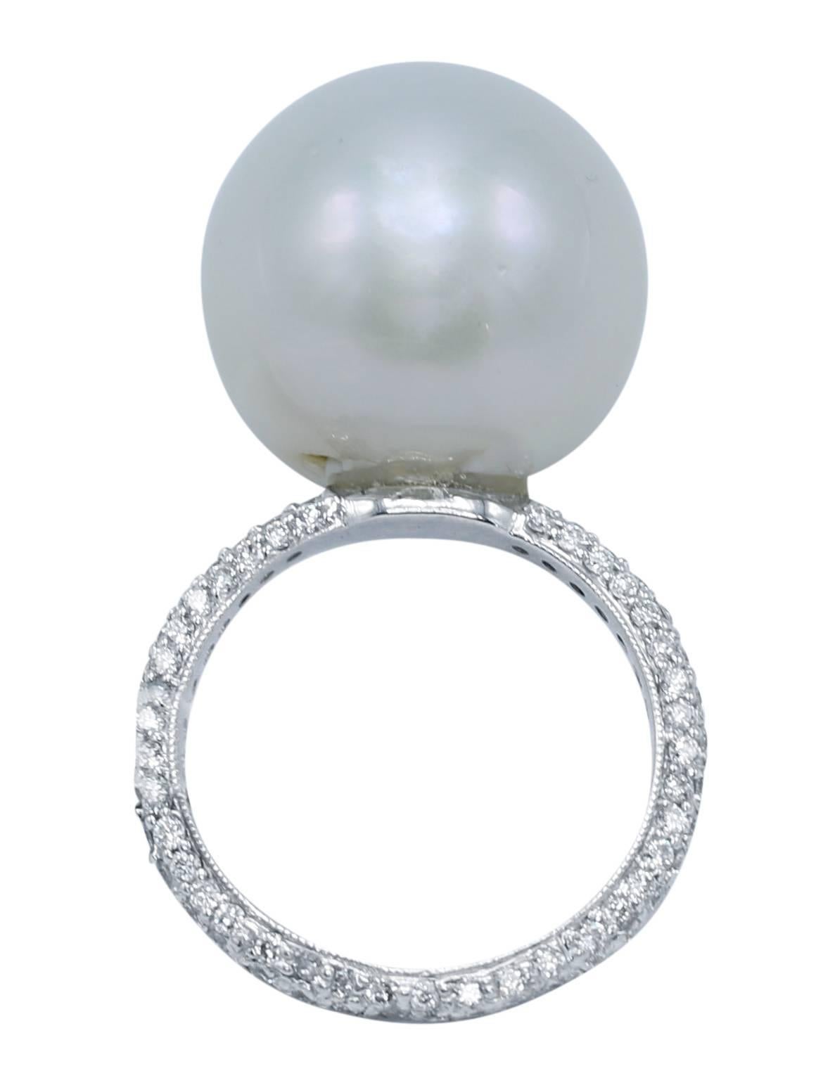Women's or Men's South Sea Pearl and Diamond Cocktail Ring