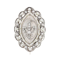 Late Victorian Fleur-de-Lis Diamond and Pearl Brooch, circa 1900s