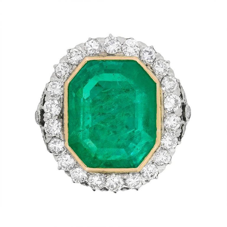 Art Deco 16.10 Carat Colombian Emerald and Transitional Cut Diamond ...