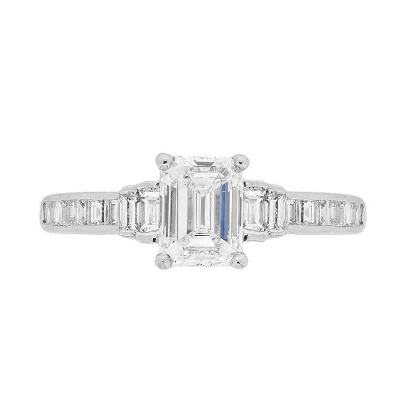 Late Art Deco Emerald Cut Diamond Engagement Ring, circa 1940s