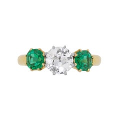 Edwardian Diamond and Emerald Three-Stone Ring, circa 1910