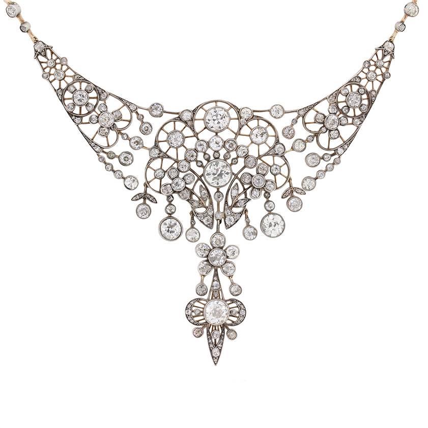 Victorian 40 Carat Diamond Necklace and Earring Set, circa 1880 For Sale