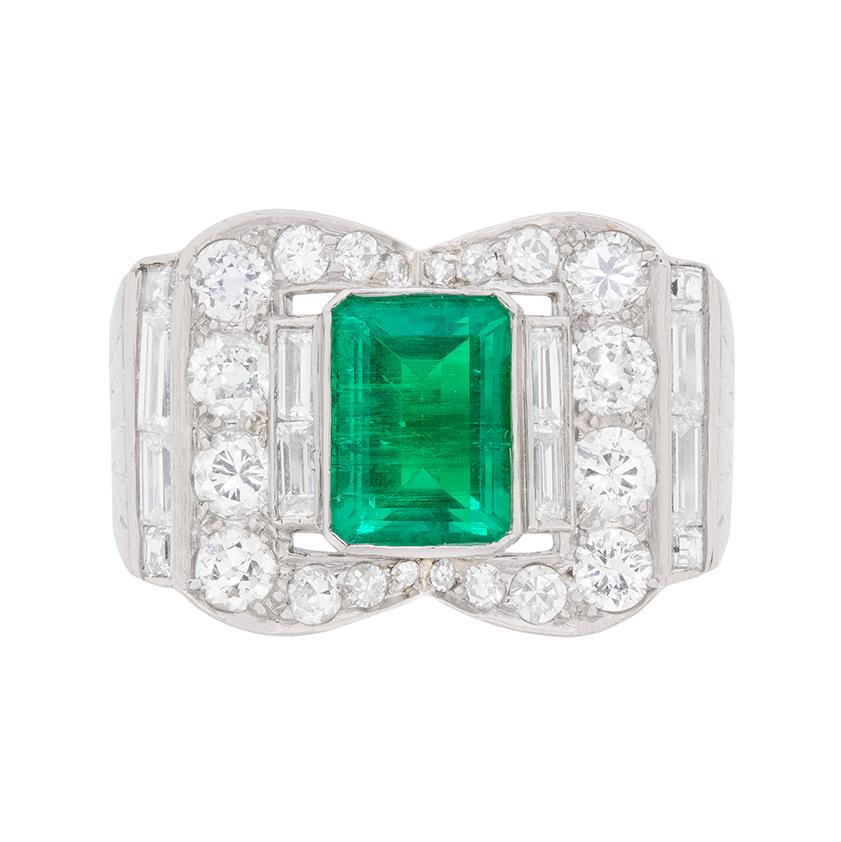 Art Deco Emerald and Diamond Cocktail Ring, circa 1920s