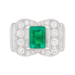 Art Deco Emerald and Diamond Cocktail Ring, circa 1920s