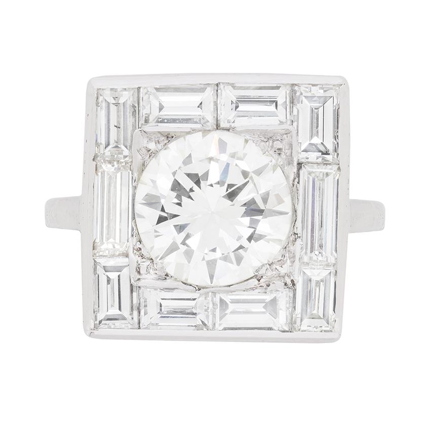 3.00 Carat Late Deco Diamond Cluster Ring, circa 1930s For Sale