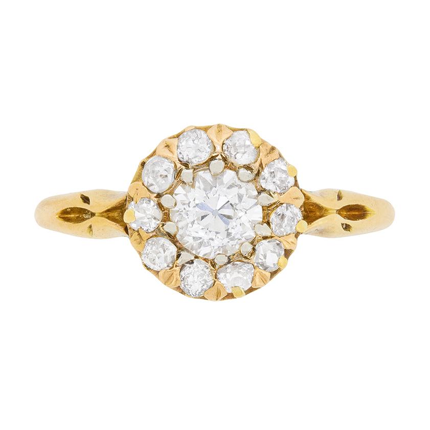 Victorian Diamond Halo Cluster Ring, circa 1900s For Sale