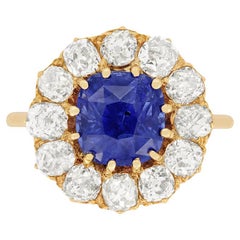Antique Victorian 3.55ct Sapphire and Diamond Halo Ring, c.1900s