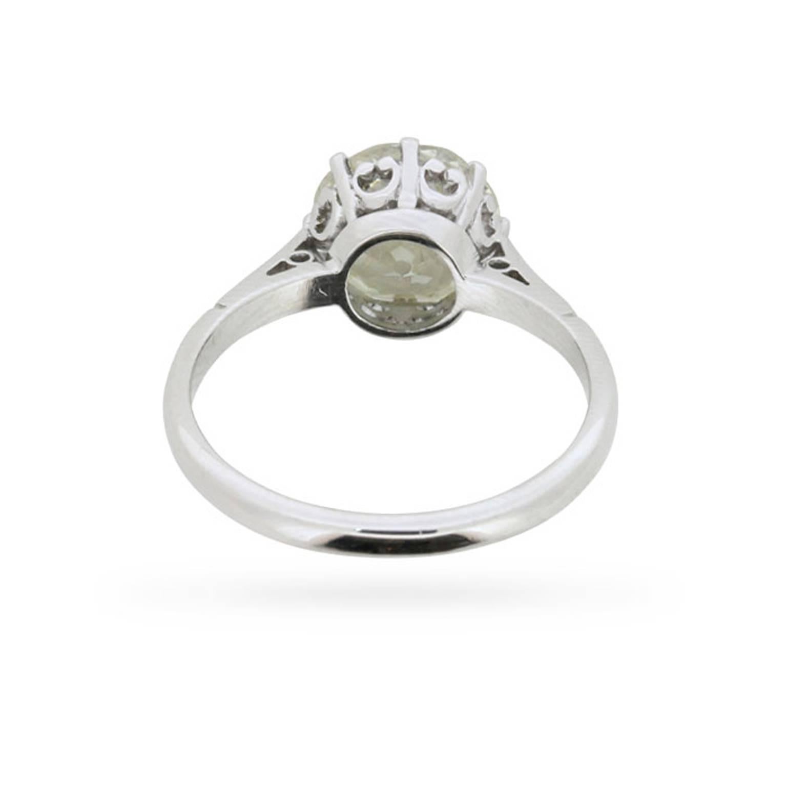 Women's or Men's Edwardian EDR Certified 2.39 Carat Old Cut Diamond Engagement Ring, c.1910s