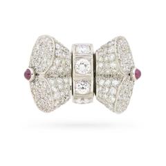 Vintage 4.00 Carat Diamond and 1.20 Carat Ruby Bow Ring, circa 1970s