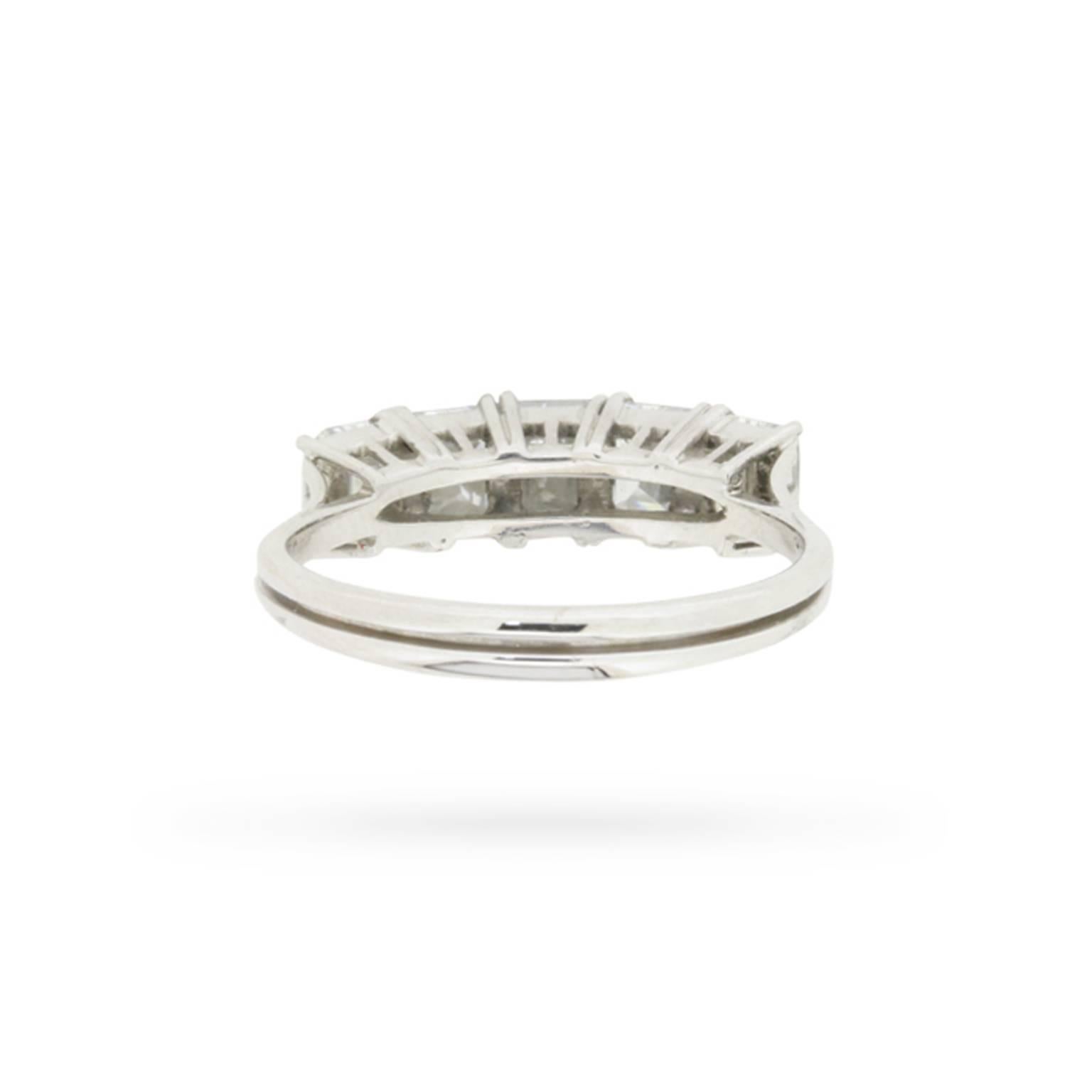 Women's or Men's Asscher Cut Five Stone Diamond Ring circa 1960s