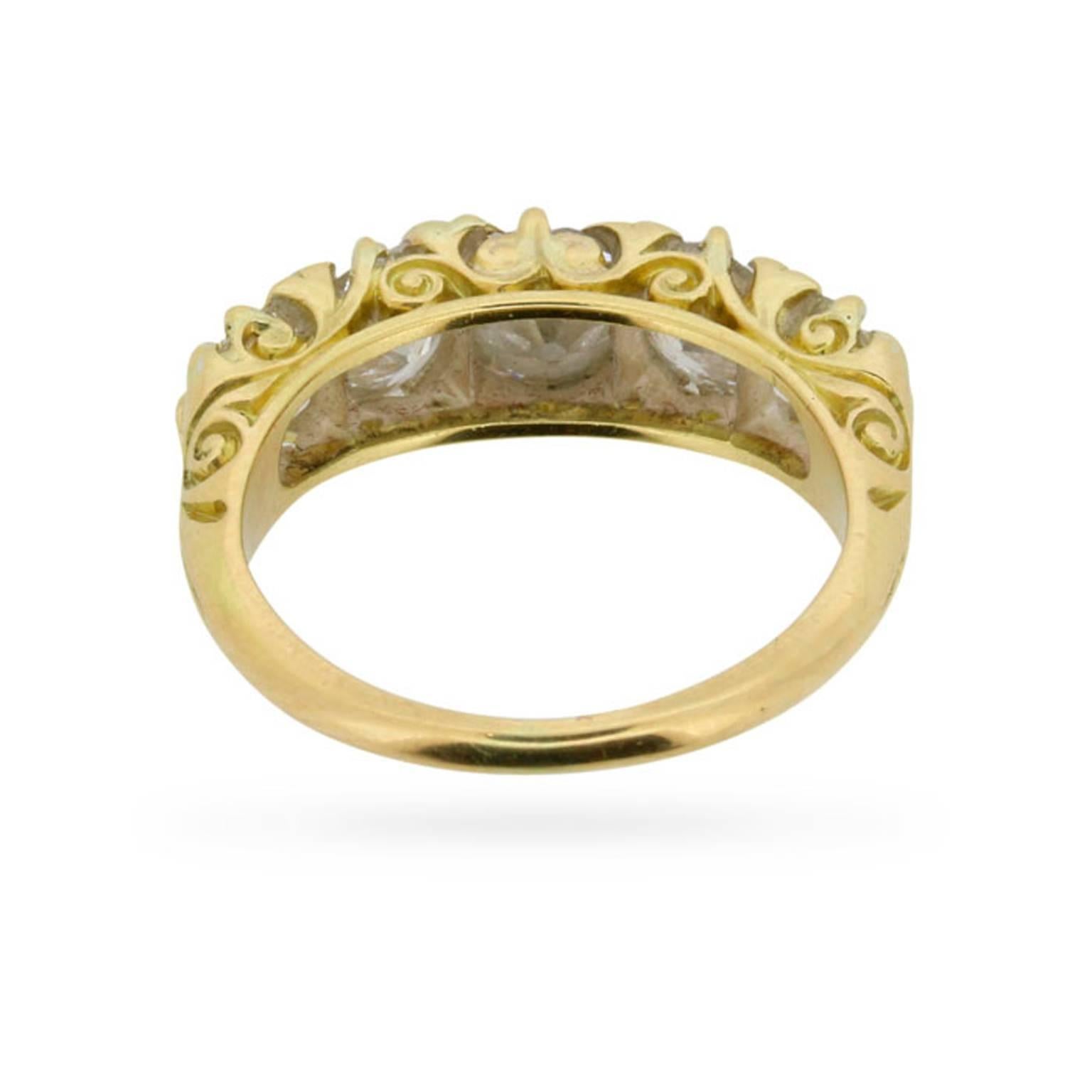 Late Victorian 1.90 Carat Five Stone Old Cut Diamond Gold Ring circa 1900s In Excellent Condition In London, GB