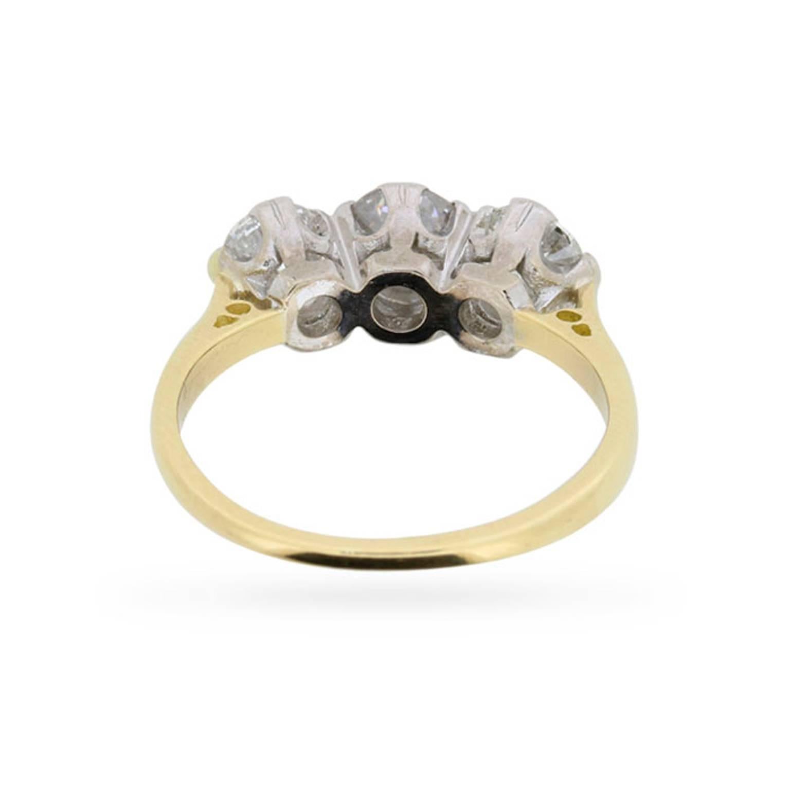 Women's or Men's 1.40 Carat Three Stone Diamond Platinum Ring, circa 1950s