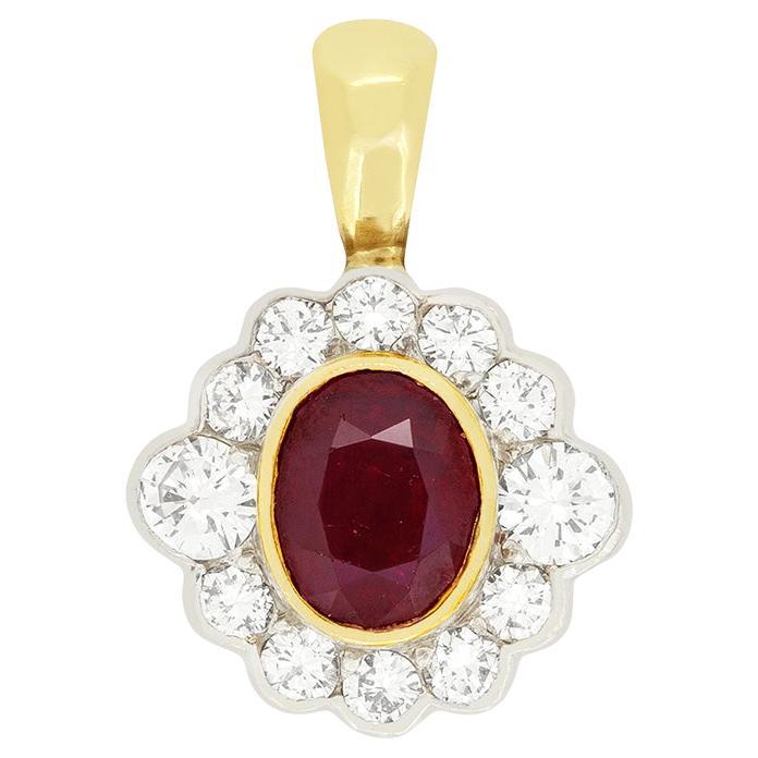 Vintage 1.00ct Ruby and Diamond Cluster Pendentif, c.1980s