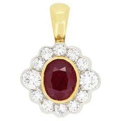 Vintage 1.00ct Ruby and Diamond Cluster Pendant, c.1980s