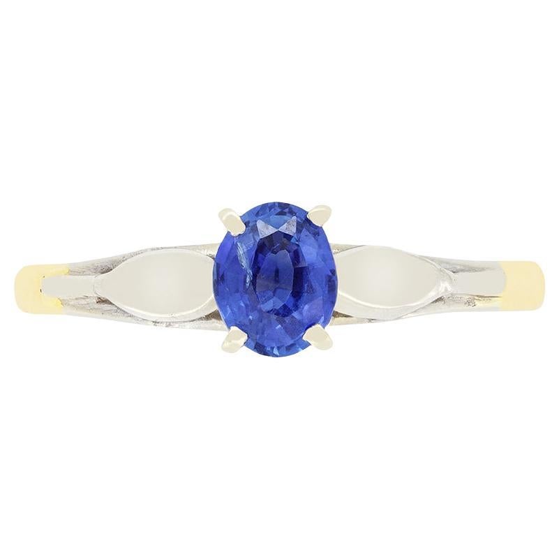 Anello solitario con zaffiro da 0,50 carati, vintage, anni '50 ca.