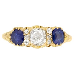 Victorian 0.60ct Diamond and Sapphire Three Stone Ring, c.1880s