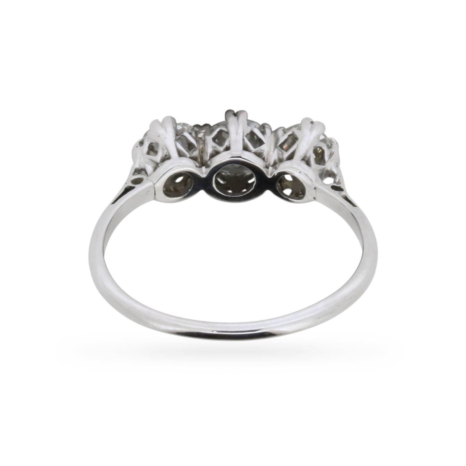 Women's or Men's Antique Three-Stone Old Cut Diamond Ring, circa 1920s