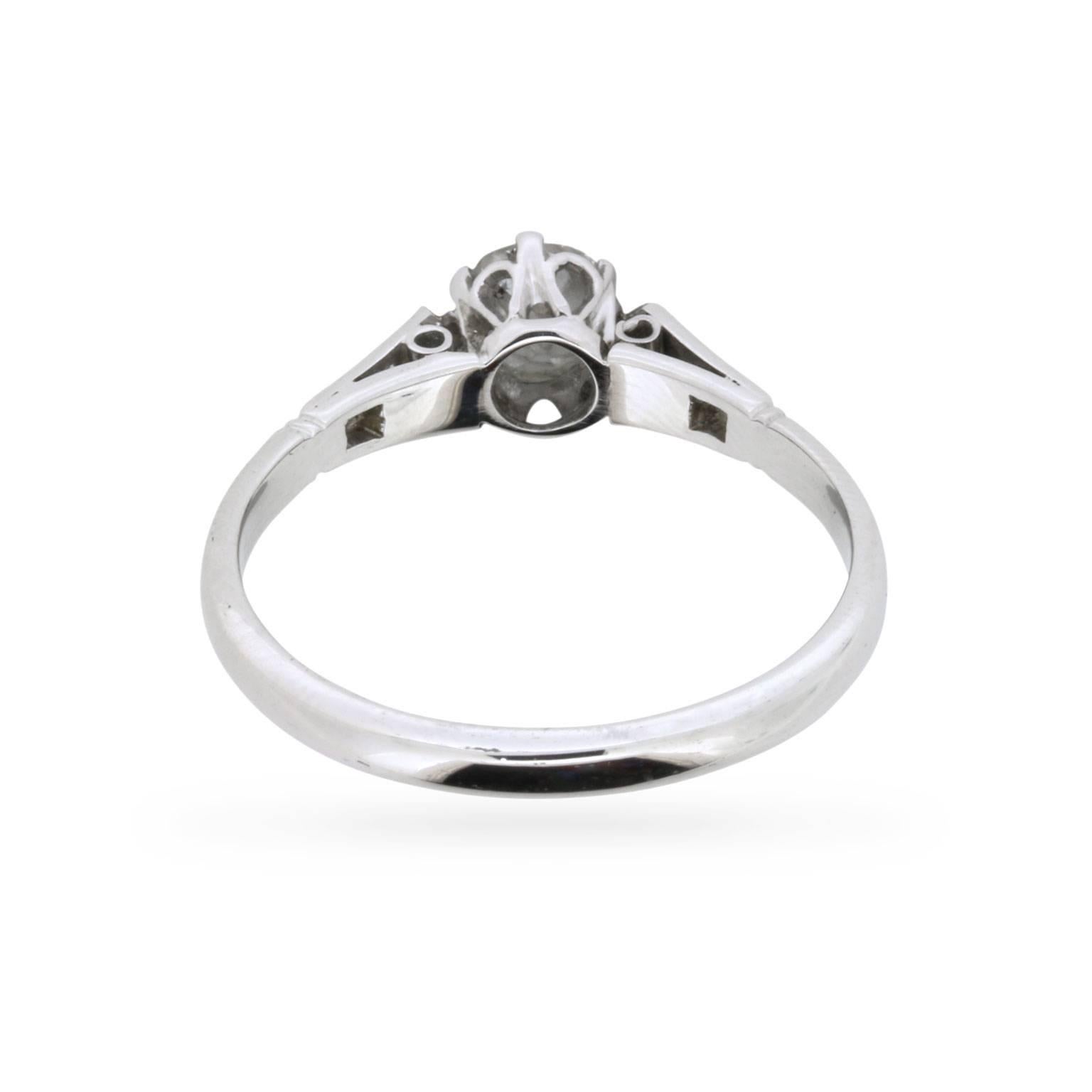 Women's or Men's Antique 0.60 Carat Old Cut Diamond Engagement Ring with Set Shoulders
