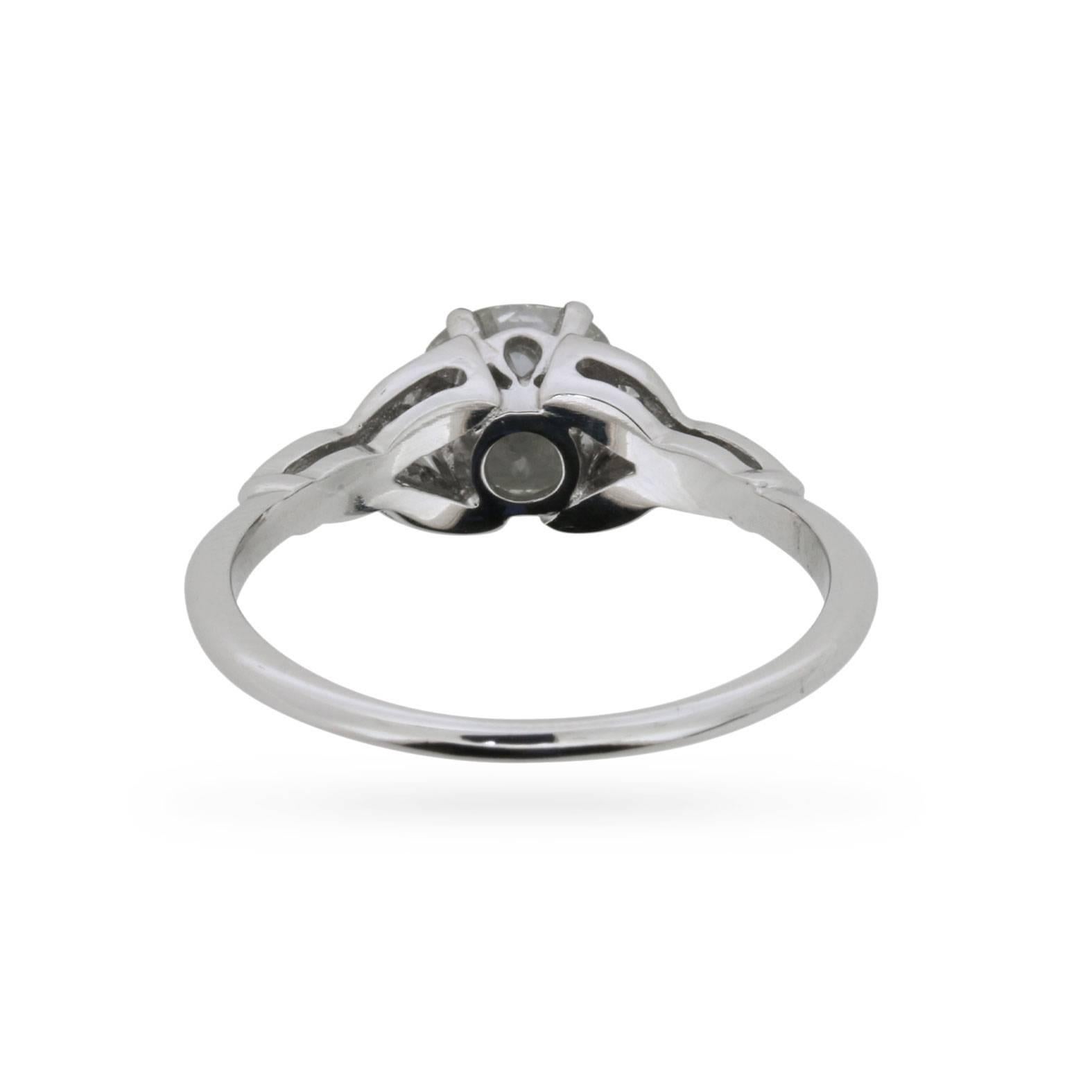 Women's or Men's Vintage EDR Certified 1.24 Carat Old Cut Diamond Ring, circa 1940s