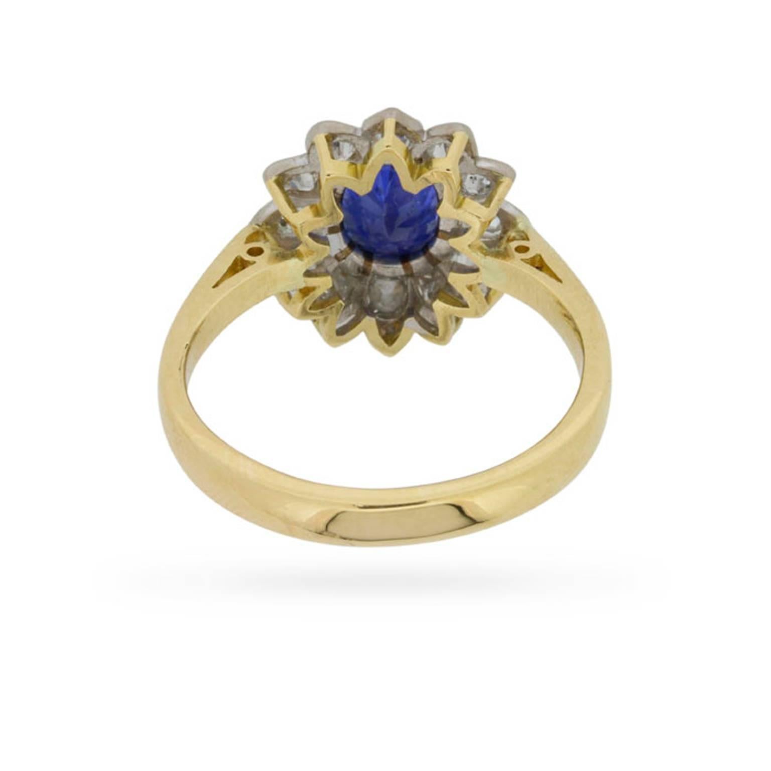 Women's or Men's Vintage Sapphire and Diamond Flower Cluster Ring, circa 1940s