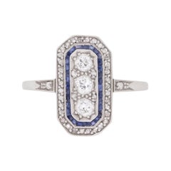 Antique Art Deco Diamond and Sapphire Cluster Ring, circa 1920s