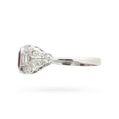 Vintage Art Deco-Inspired Ruby and Diamond Cluster Ring, circa 1950s